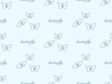 Kelebek çizgi film karakteri mavi arkaplanda kusursuz desen