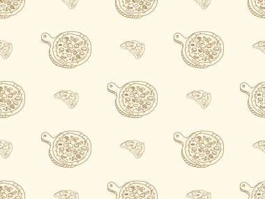 Turuncu arka planda kusursuz bir pizza çizgi film karakteri..