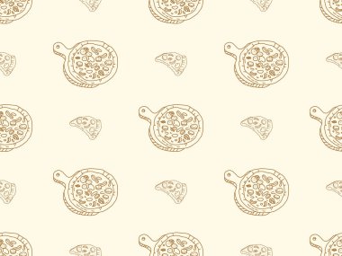 Turuncu arka planda kusursuz bir pizza çizgi film karakteri..