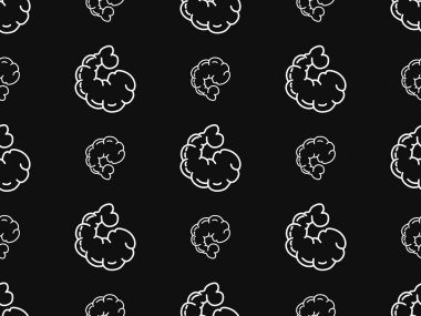 Shrimp cartoon character seamless pattern on black background.