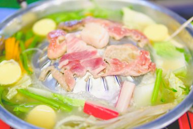 Thai barbecue Grill Pork on hot pan buffet, Moo-gata 