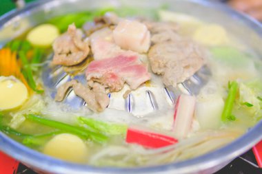 Thai barbecue Grill Pork on hot pan buffet, Moo-gata 