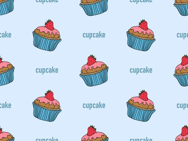 Cupcake Cartoon Character Seamless Pattern Blue Background — Stockový vektor