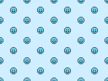 Gülen emoji çizgi film karakteri mavi arkaplanda kusursuz desen