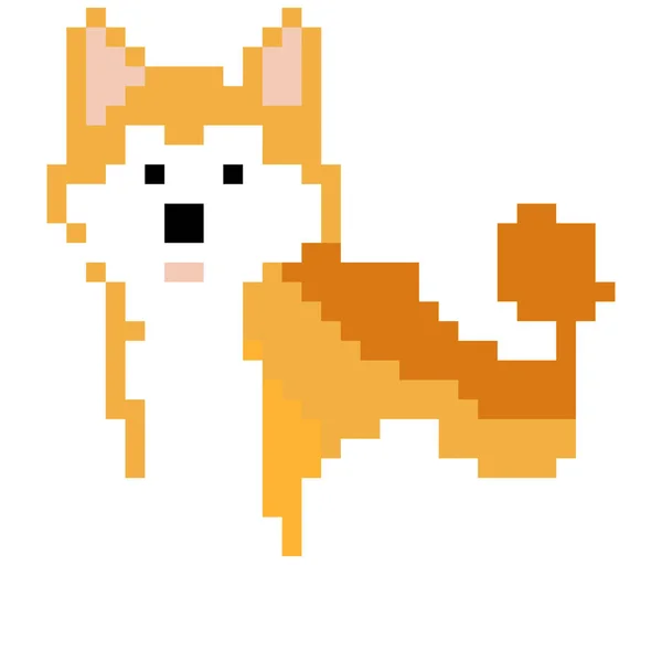 Shiba Dog Cartoon Icon Pixel Style — Stock Vector