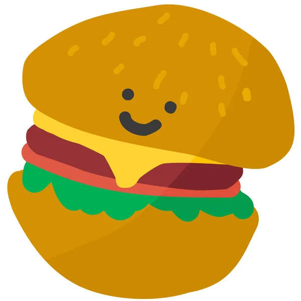 Hamburger Ikonu Çizgi Film Stili — Stok Vektör