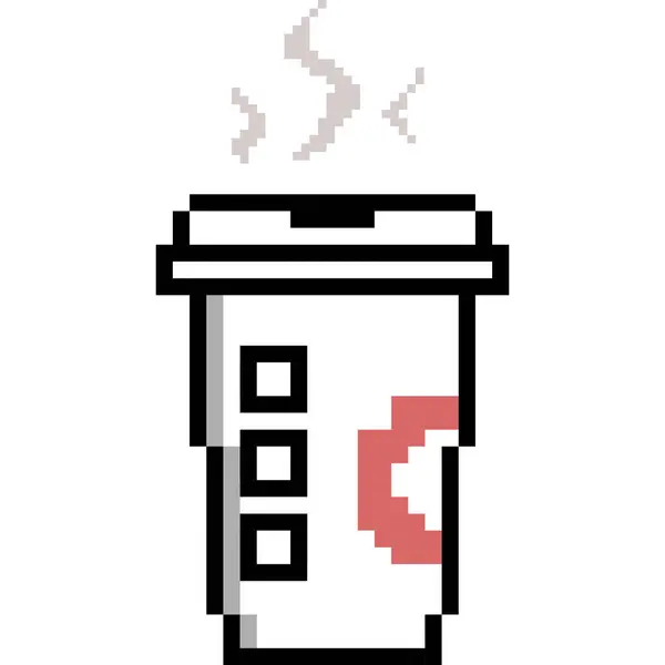 ピクセルスタイルのコーヒーアイコン漫画 — ストックベクタ