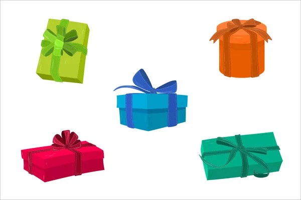 Set Van Kleurrijke Cadeaus Groen Oranje Blauw Rood — Stockvector