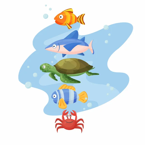 Pestrobarevná Sada Mořských Živočichů Ryb Pod Vodou — Stockový vektor