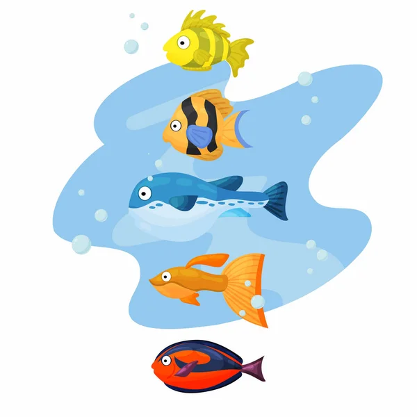 Flerfärgad Uppsättning Havs Och Havsdjur Och Fisk Vatten — Stock vektor