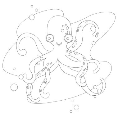 Vektör illüstrasyon sanatı ahtapot, güzel süs, plastik, yaratıcılık için, çocukları ve yetişkinleri renklendirmek için. Beyaz bir arkaplanda izole edilmiş.