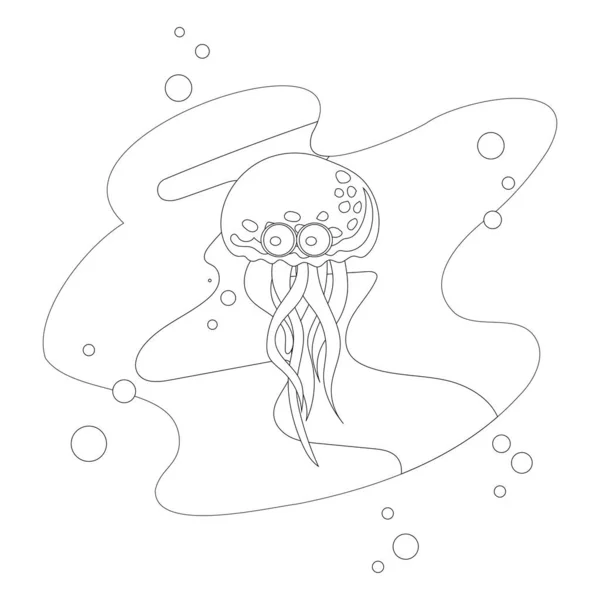 Jellyfish Bonito Colorir Página Vetor Ilustração Isolado Branco Sea Life —  Vetores de Stock