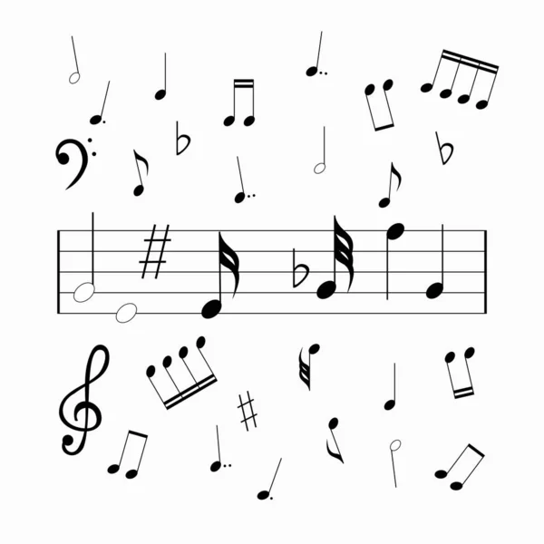 Conjunto Microfones Fundo Musical Abstrato Com Várias Notas Música Ilustração Gráficos Vetores