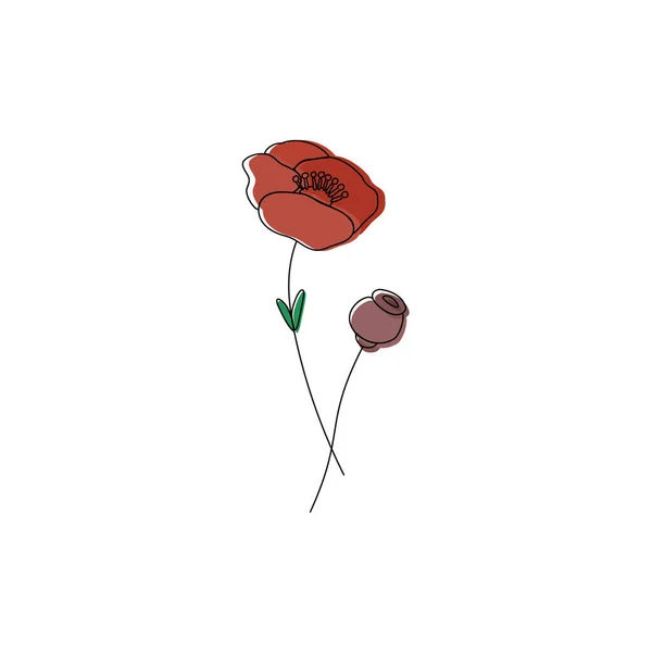 ケシの花 要約最小限のケシ 編集可能なベクトルライン ポピーの花のアイコン ラベル — ストックベクタ