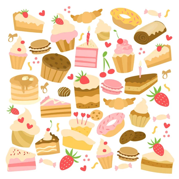 Süßigkeiten Vector Illustration Set Dekadente Desserts Kollektion — Stockvektor