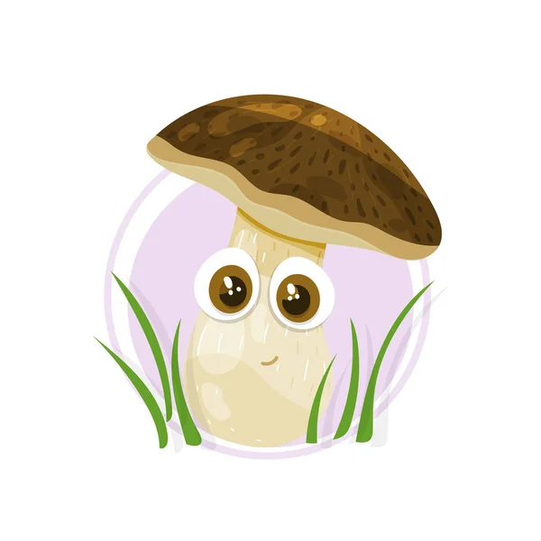 Cute Cartoon Mushroom Vector Illustration Happy Autumn Mushroom Big Lovely — Stock Vector