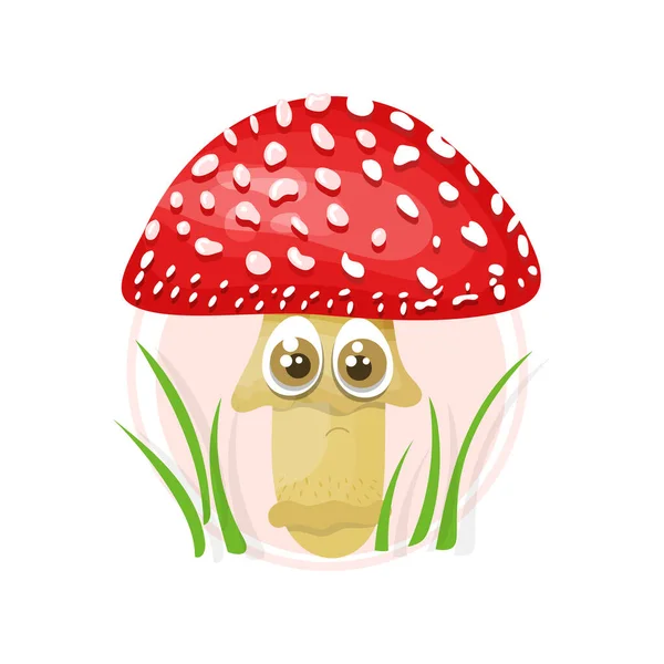 Sad Cartoon Mushroom Fly Agaric Inedible Amanita Mushroom Vector Illustration — Stock Vector