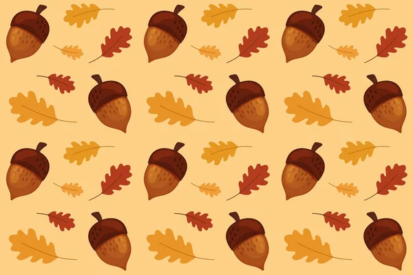 Podzimní Listí Ořechy Podzimní Nálada Podzim Hladký Vzor Žaludy Listí — Stockový vektor