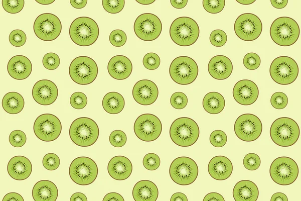 異なるサイズの緑のキウイ 料理をテーマにしたパッケージや生地の背景 キウイパターン シームレスフルーツパターンの背景 — ストックベクタ