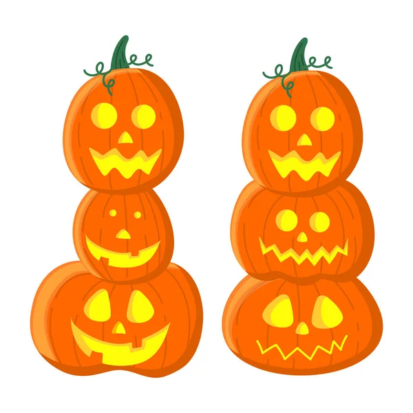 Strašné Dýně Stojící Jeden Druhém Dekorace Halloweenské Prázdniny Složení Roztomilé — Stockový vektor