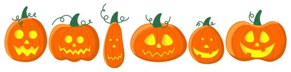 Schreckliche Festtagskürbisse Als Dekoration Halloween Eine Reihe Fröhlicher Orangefarbener Halloween — Stockvektor