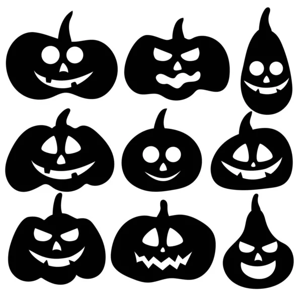 Une Collection Citrouilles Pour Halloween Ombres Citrouilles Décorations Vacances Ensemble — Image vectorielle
