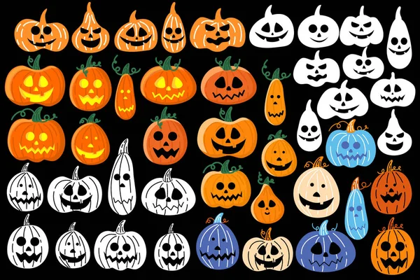Grand Ensemble Citrouilles Pour Halloween Dans Différents Styles Sont Isolés — Image vectorielle