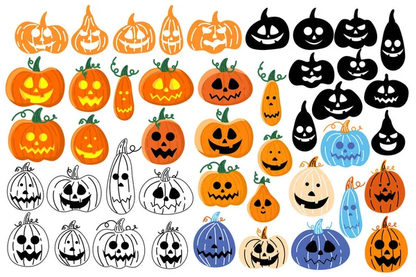 Grand Ensemble Citrouilles Pour Halloween Dans Différents Styles Sont Isolés — Image vectorielle