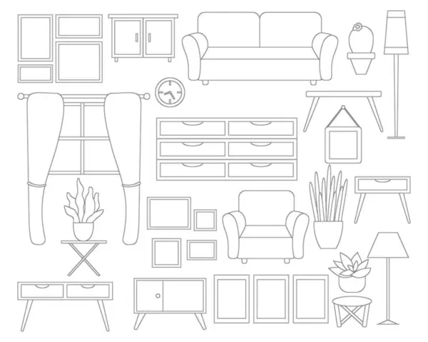 Uma Coleção Mobiliário Sala Estar Para Projetos Design Soluções Interiores — Vetor de Stock