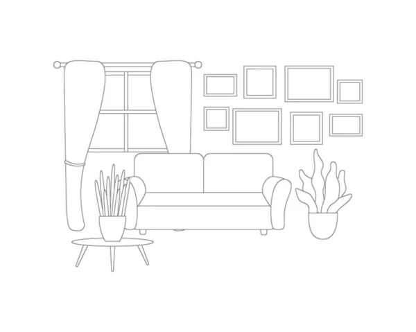 Home Interior Living Room Black White Isolated White — Stock Vector
