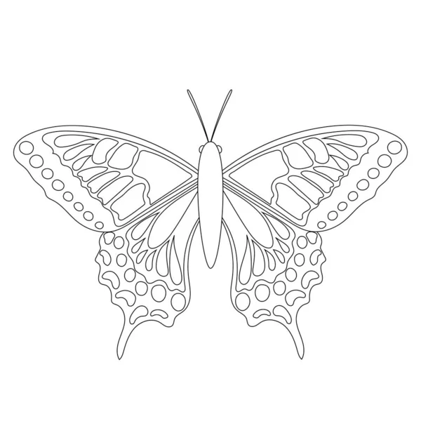白黒の子供のための蝶の着色の本は白い背景で隔離されました 子供用素材のための美しい開いた翼を持つ蝶のベクトルイラスト — ストックベクタ