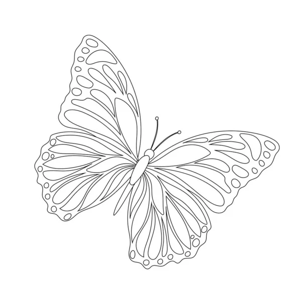 Butterfly Χρωματισμός Βιβλίο Για Παιδιά Μαύρο Και Άσπρο Απομονώνονται Λευκό — Διανυσματικό Αρχείο