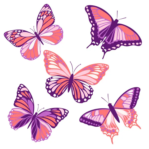 Insectos Voladores Mariposa Monarca Relleno Vintage Creativo Para Varios Diseños — Vector de stock
