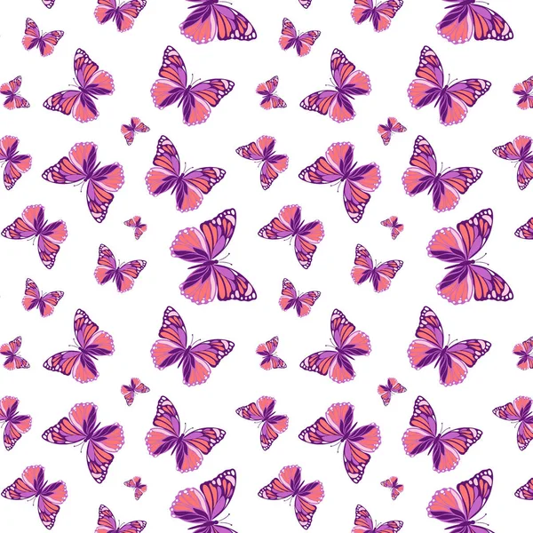 Insectos Patrón Mariposa Fondo Patrón Humor Primavera Rosa Púrpura Patrón — Vector de stock
