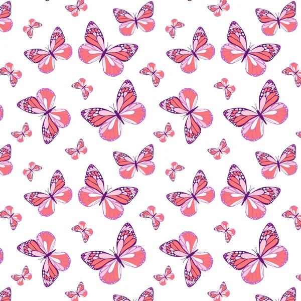 Insectos Patrón Mariposa Fondo Patrón Humor Primavera Rosa Púrpura Patrón — Vector de stock