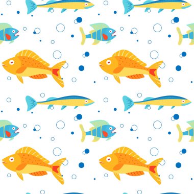 Multicolor marine life background, marine animals for children's textiles and various marine designs. Colorful seamless pattern with sea fish of different colors. clipart