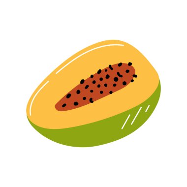 Karikatür tarzında, beyaz arka planda izole edilmiş, ilginç egzotik papaya..