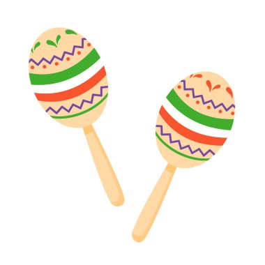 Mexican music maracas, traditions of Latin America, Revolution and Independence of Mexico. Mexican traditional musical instrument with a pattern isolated on a white background. clipart