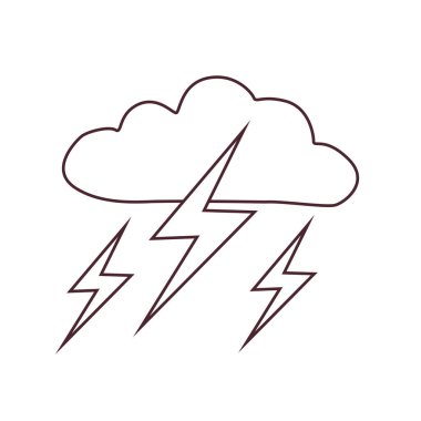 Kara ve beyaz fırtına ikonu. Bulutlar ve şimşekler karalama tarzında. Hava tahminleri, iklim uygulamaları ve eğitim materyalleri için basit meteoroloji sembolü.
