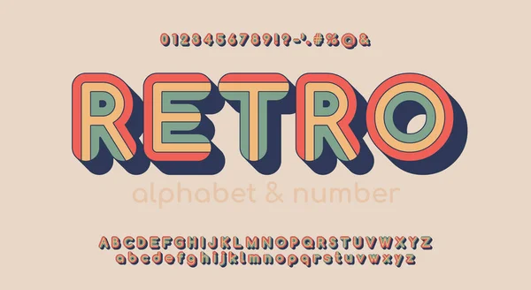 Dekorativ Gestreiftes Vintage Retro Alphabet 70Er Jahre Stil Typografie Buntes — Stockvektor
