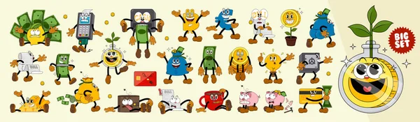 Big Set Comic Characters Retro Cartoon Style Cute Comic Gloved — Διανυσματικό Αρχείο