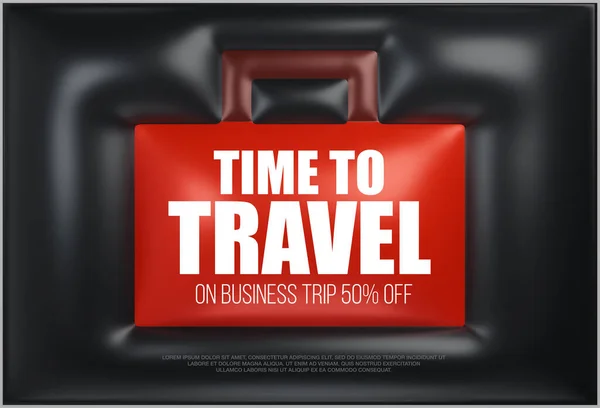 漂亮的膨胀的现代3D横幅为商务旅行打折的黑色和红色 销售背景 商务旅行有折扣 矢量说明 — 图库矢量图片