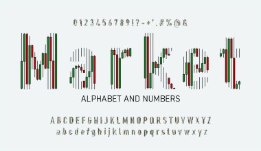 Japon şamdanından yapılan alfabe. Finansal grafik veya ticari yatırım borsası değişim analizi çizelgesi. iş ve ticaret yazı tipi