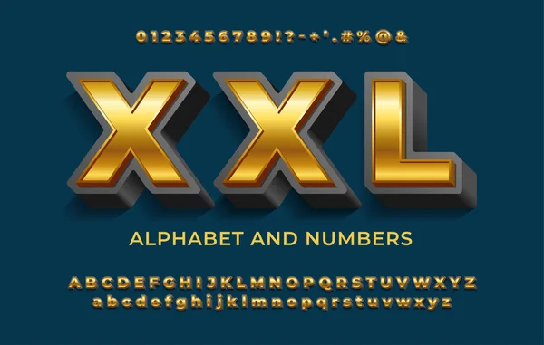 Golden Modern Bold Font Alphabet Effect Shadow — Stock Vector