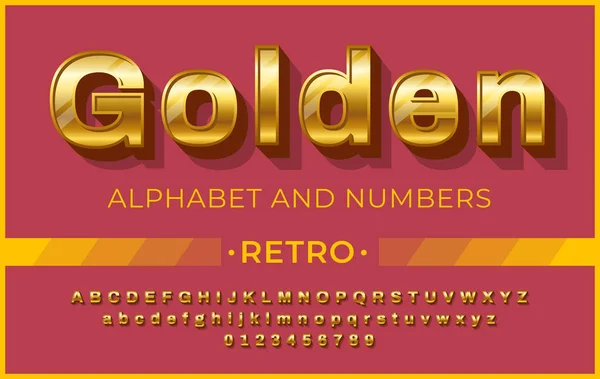 Retro Altın Rengi Kalın Yazı Tipi Efektli Gölgeli Altın Alfabe — Stok Vektör