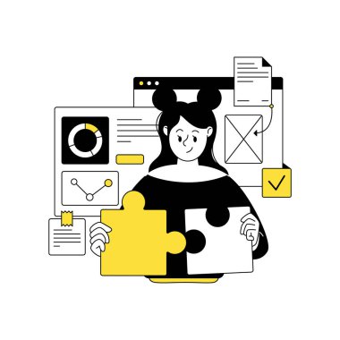 İş faaliyetlerine katılan erkek ve kadınların olduğu sahneler. İş kavramı çizimleri. Takım çalışması, iş kurma, geliştirme, işbirliği, ortaklık. Vektör illüstrasyonu