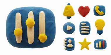 Plasticine 'den modern el yapımı ikonlar. Beyaz arkaplanda izole edilmiş parmak izi olan polimer kilden gerçekçi vektör simgeleri.