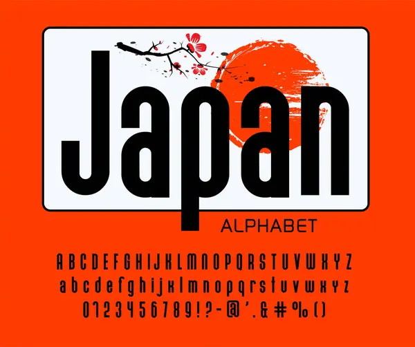 Bold Asian Font Alphabet English Letters Numbers Tipo Tipografía Moderna — Vector de stock