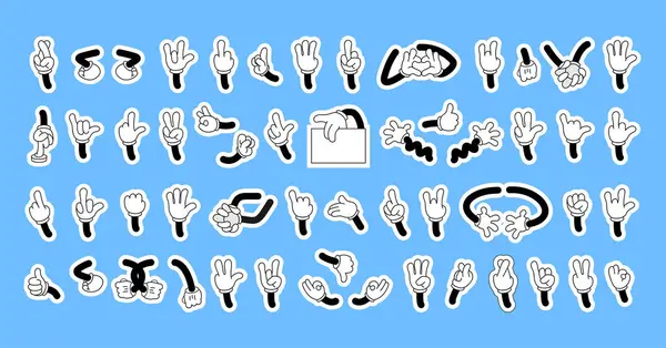 Mega Set Retro Cartoon Arms Gestures Hands Poses Comic Funny — Stock Vector