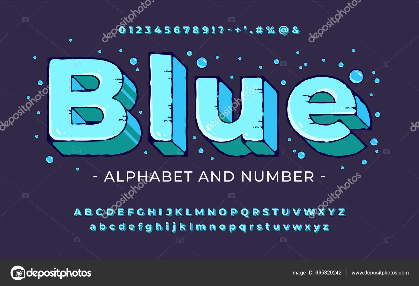 Bright Blue Cartoon Font Ink Outline Drips Playful Retro Bold Stock ...